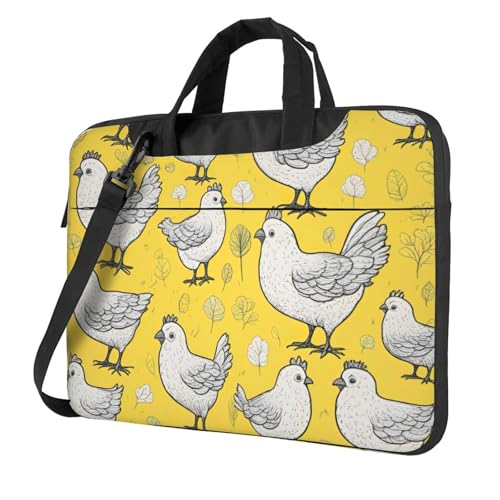 Sac ordinateur portable jaune bandoulière motif poulet original