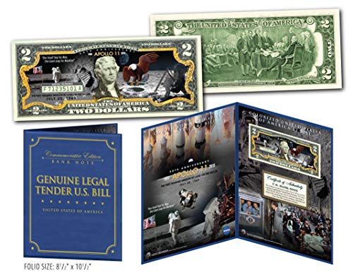 Apollo 11 NASA Moon Landing 50th Anniversary Genuine $2 Bill with 8x10 Display