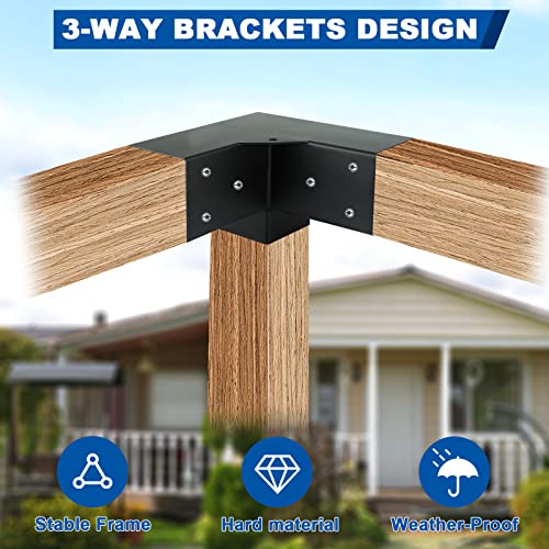 Pergola Gazebo Brackets Kit Nopwer - 3-Way Right Angle Corner Bracket For 4X4 Inch Wood Beams #TOP2
