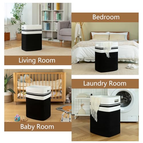 OIAHOMY Laundry Hamper-Laundry Basket,Tall Cotton Storage Basket with Handles,Decorative Blanket Basket for Living room,Collapsible Large Basket for Toys,Pillows,Clothes Organizer-16x13x22in-Black by OIAHOMY - Image 6