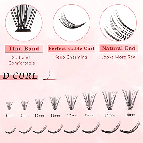 Glowingwin Cluster Lashes 228 PCS Individual Lashes Natural Look False Eyelashes Individual D Curl Soft DIY Lash Extensions At Home(20D Mix8-15mm 0.07D Curl) - Image 3