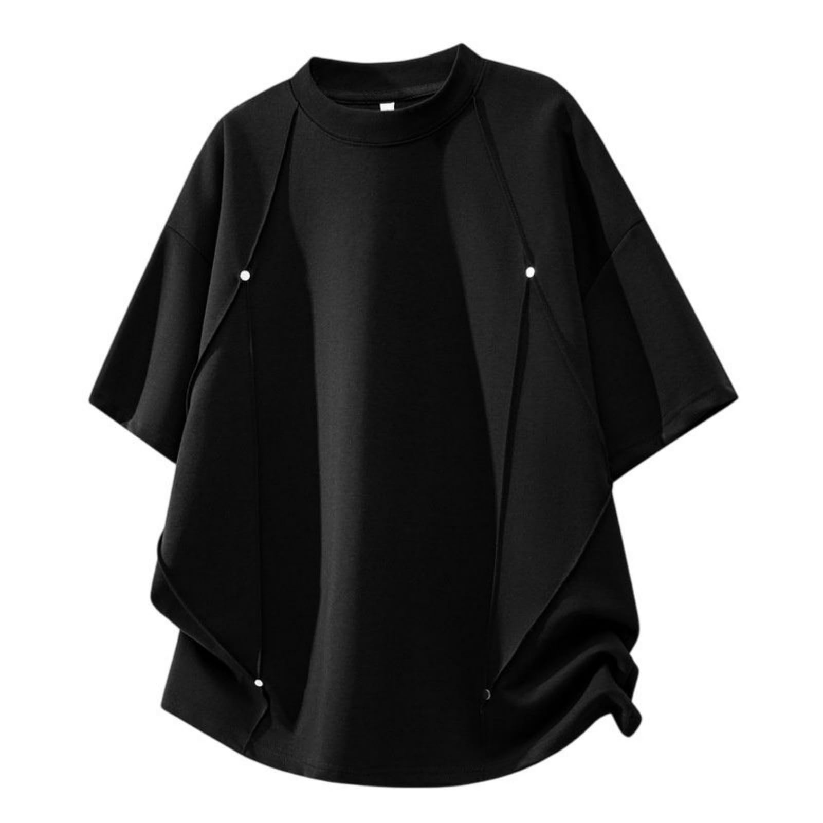 Męski duży i wysoki t-shirt z mieszanki bawełny z okrągłym dekoltem, luźny krój, krótki rękaw, sportowy top