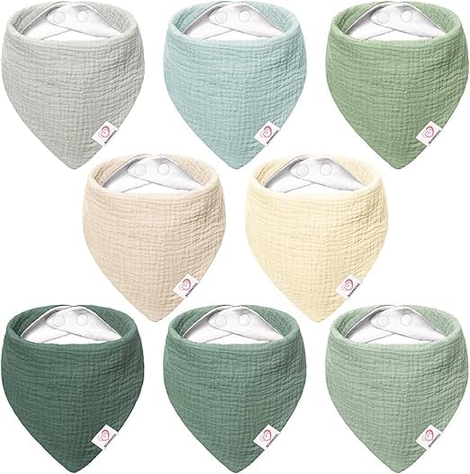Image of Bearmoss Baby Bibs for Drooling & Teething 8 Pack Muslin Cotton Soft Absorbent Adjustable Unisex Bibs Boys Girls 0-36 Months
