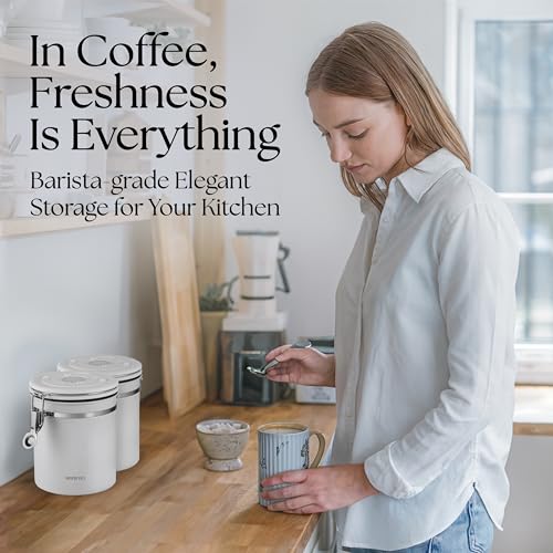 Contenedor de café Mixpresso hermético blanco que mantiene el aroma 8