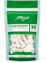 50 PURIZE® - Aktivkohlefilter Regular Size SHORT 9mm im Vorratsbeutel - Premium Aktivkohle Filter mit Keramikkappen für verbesserten Airflow