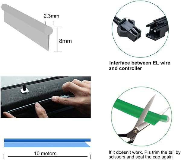 El Wire Bande Lumineuse pour intérieur de Voiture, 10 m de Fil néon USB 5 V avec Protection par fusible pour décoration intérieure de Voiture Automobile avec Bord de Couture de 6 mm (10 mètres, Red) - 4