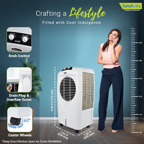 Symphony Sumo 70 Desert Air Cooler For Home with Honeycomb Pads, Powerful Fan, Cool Flow Dispenser (70L, White) - Image 5