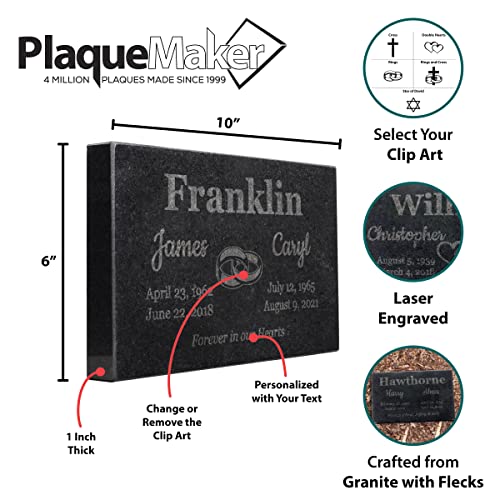 Image of PlaqueMaker Black Granite Memorial Headstone for Two Lost Loved - Great for Your Garden, Tree Dedication, or in a Cemetery. Includes Your Text and Select Clipart (10 x 6 x 1)