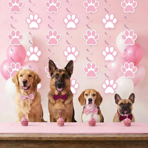 Image of Weecent 24 Pcs Dog Paw Prints Themed Party Hanging Swirl Pink White Puppy Birthday Decorations Banners Paw Prints Ceiling Streamers for Pets Birthday Baby Shower Party Favors Supplies