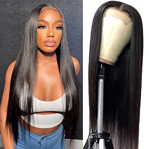 Allrun Straight Lace Front Wigs Human Hair 4X4 Lace Closure Wigs For Black Women(18 Inch) Virgin Hair 4X4 Straight Hair Lace Front Wigs Pre Plucked With Baby Hair 150% Density #TOP2
