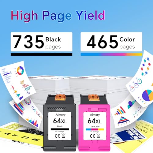 Image of 64XL Ink Cartridge Combo Pack Replacement for HP Ink 64 Black and Color Compatible with Envy Photo 7855 7858 7155 7800 Inspire 7900e Series 7200e 7255e 7900e 7950e 7955e 7958e Tango Series Printers
