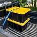 Sterilite 4-Pack 27 Gallon Industrial Storage Tote, Heavy-Duty Plastic Bins, Black/Yellow - Stackable Utility Organizers with Lids for Garage, Camping Tools, and Outdoor Gear