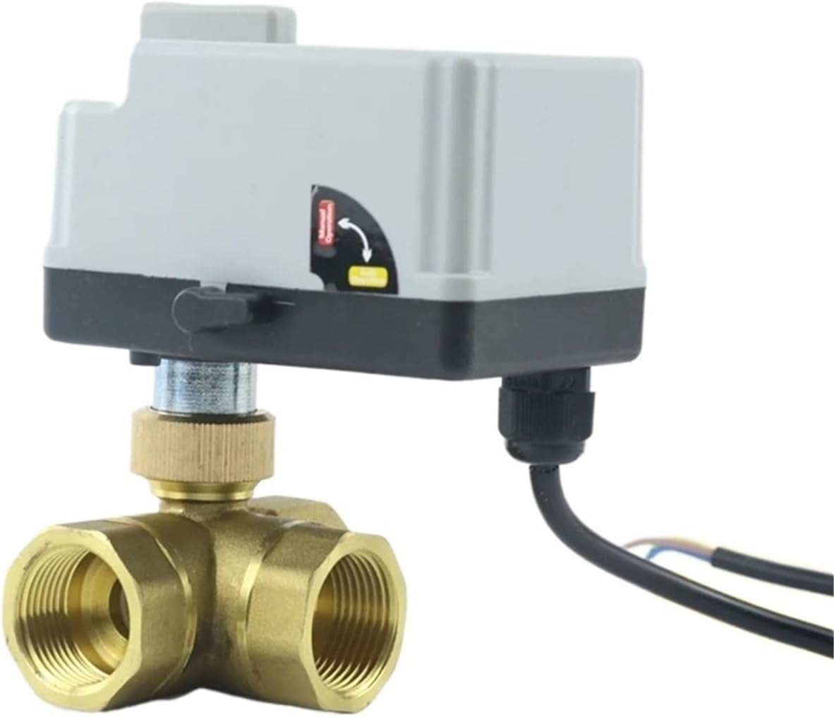 Electric Brass Ball Valve with Manual Switch, 3-way Electric Actuator, AC220V 3-wire, 2 Controllers, DN15, DN20, DN25, DN32(DN32,DC12-24V_3 WAYS)