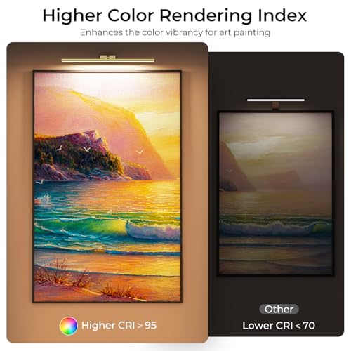 Image of Wireless Picture Lights for Wall, Battery Operated Wall Light for Painting Rechargeable CCT Rotatable Art Gallery Light with Remote Dimmable Timer for Artwork Frame Display Dartboard