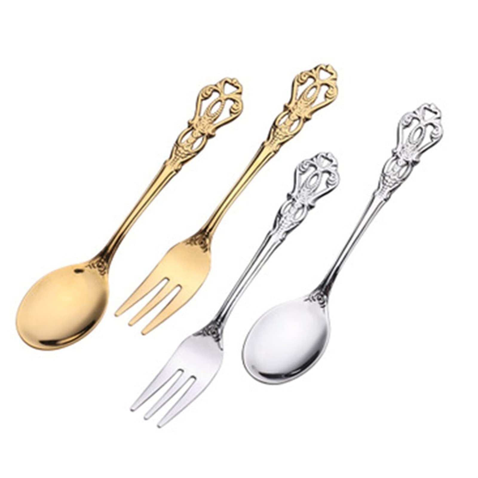 JINGYAN Cuillères à thé Gold Spoons Fork Cutlery Set Stainless Steel Luxury Coffee Snacks Fruit Dessert Spoon Kitchen Tool