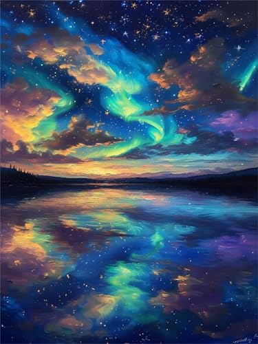 Loisirs créatifs aurore sur grande toile infroissable avec peinture acrylique