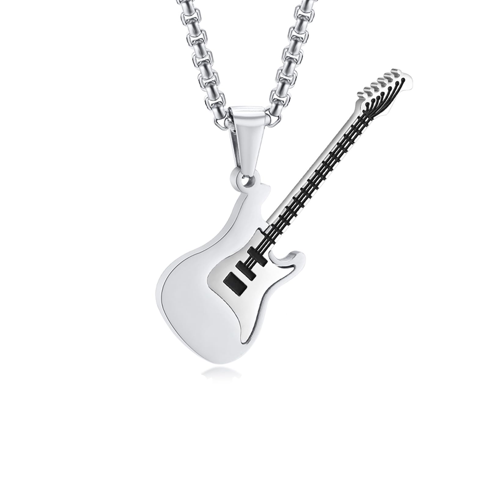 Collier Pendentif Guitare Punk Rock En Acier Inoxydable – Bijou Vintage Musique R&B Pour Hommes, Femmes Et Ados