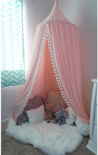 fessyc Pompom Play Canopy in Blush Pink Cotton / Hanging Tent/ Hanging Canopy