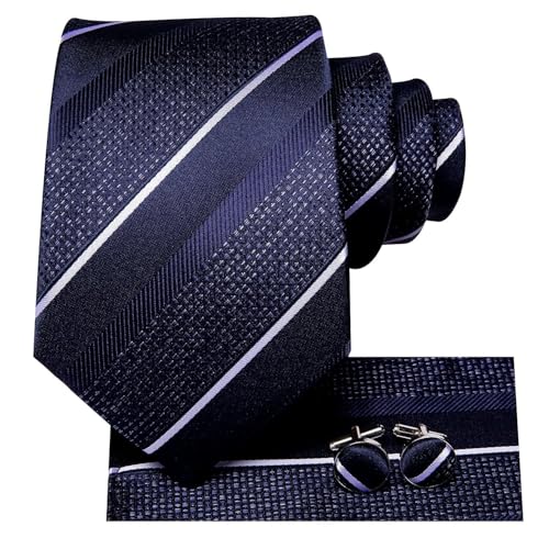 Image of Dubulle Mens Paisley Striped Tie Woven Necktie for Men and Handkerchief Cufflinks Set Wedding Formal Business