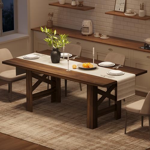 GarveeHome Dining Table for 6-8, 71" Long Large Wooden Farmhouse Kitchen Table with Thick Sturdy Frame, Rectangular Dining Room Dinner Table with Stab