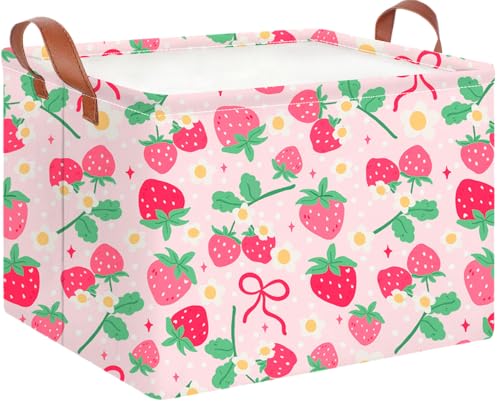 Image of CLOCOR Rectangular Storage Bin,Waterproof Book Box,Gift Basket(Strawberry)