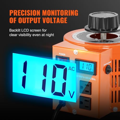 vevor auto variable voltage transformer 2000va 153 amp 110v input 0-130v output ac voltage regulator with lcd display 4 extra fuses thermal control switch