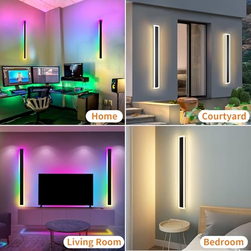 2 Pack Outdoor RGB Long Wall Lights, 31.4inch Wall Lights RGB/Warm/White Dimmable Modern Led Wall Lighting, Ip65 Waterproof Wall Sconce with Remote APP Control for Outdoor/Indoor Party Gathering - Image 6