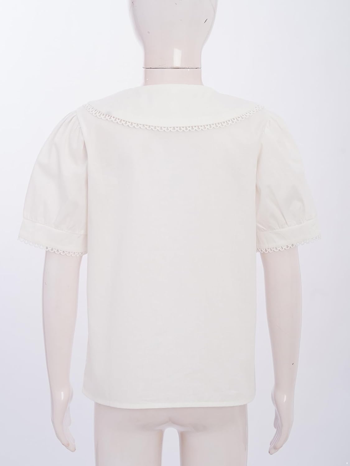 Button Down Shirts for Girls Blouse Lace Trim Cotton Casual Regular Fit Short Sleeve School Uniform Shirts Tops