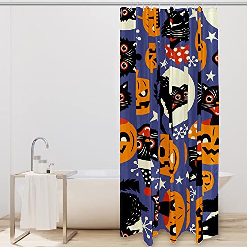 Rideau de douche Halloween citrouille et chat noir avec crochets - 3