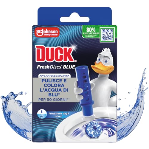 Duck Fresh Discs Blue- Base per Dischi Gel Igienizzanti WC, Colora l'acqua di blu ad ogni risciacquo - Confezione da 1 Applicatore e 6 Dischetti