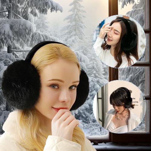 DUOJINSANXI Ear Muffs for Winter Women Men, Adjustable Faux Fur Earmuffs, Fluffy Ear Warmers, Foldable Ear Warmer Earmuffs