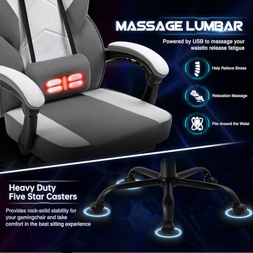 Image of DL-win Gaming Chair for Adults with Footrest & Massage Lumbar Support, Ergonomic High Back Gamer Chair, Adjustable Swivel Computer Gaming Chairs with Headrest and Linkage Armrests,Green (Greige)