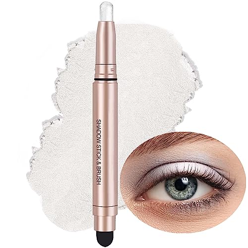 White Cream Eyeshadow Stick, Shimmer Single Eyeshadow Pencil Crayon, Hypoallergenic Waterproof Long Lasting Eye Shadow Stick Makeup, Multi-Dimensional High Pigment Eye Highlighter Pen(01# White Shimmer) #TOP8