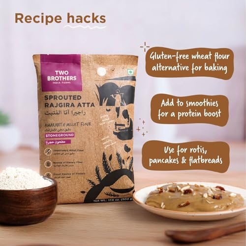 Image of Two Brothers Organic Farms Sprouted Rajgira Atta (500g) | Nutrient-Rich Gluten-Free, High-Protein Amaranth Flour for Weight Management, Bone Health, and Digestion (Pack of 3)