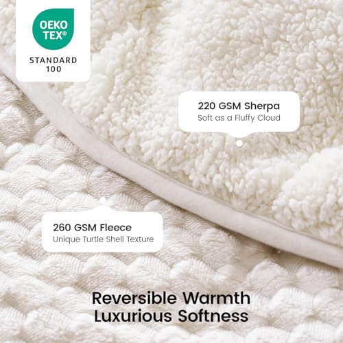 Image of Super Fuzzy Soft Fleece Sherpa Weighted Blanket 15 lbs for Adults, 3D Imitation Turtle Shell Luxury Weighted Throw for Better Sleep, Dual Sided Cozy Blankets for Couch Bed, Cream White, 60 inch x 80 inch