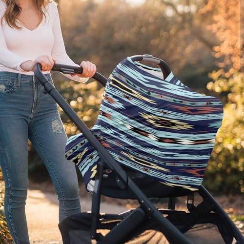 Image of Youngerbaby Western Aztec Nursing Cover Carseat Canopy Car Seat Covers for Babies Mom Breastfeeding Scarf Infant Multi Use Cover for Baby Stroller Shopping Cart Feeding High Chair