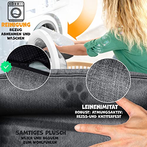 Lovpet® Hundebett Hundekissen Hundekorb Chiller, Inkl. Napf + 3X Kauknochen, Hundesofa Kissen für Kleine, Mittelgroße & Große Hunde, Bezug abnehmbar und waschbar, L 90 x 75 x 25 cm Grau