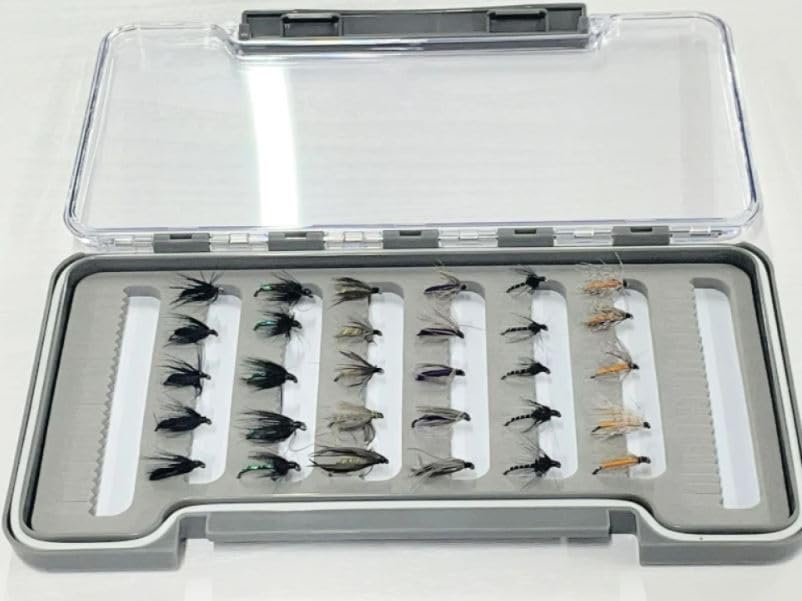 North Country wet spider flies, 24 boxed set, various patterns, See description mixed sizes, Trout Flies