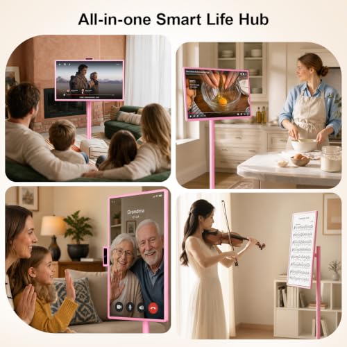 Image of 32 inch Portable Smart TV with Android 15, 1080P Touch Screen Monitor on Wheels, EDLA-Certified, 8GB+128GB Storage, 5MP Camera, 10H Playing Time, Rotatable Display, Wireless Casting, Voice Remote Control
