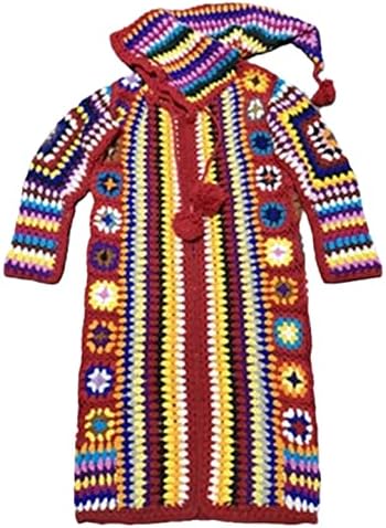Mkjuuior 100% Wool Women's Plus Size Loose Jacket Long Sleeves Handmade Ethnic Sweater with Hood as photos2 One Size