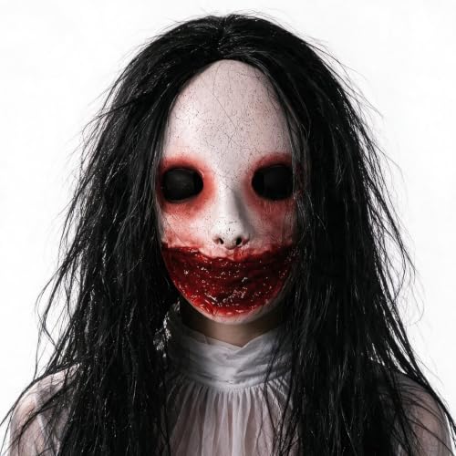 SelfTek Máscara de terror de Halloween con pelo para adultos (máscara de