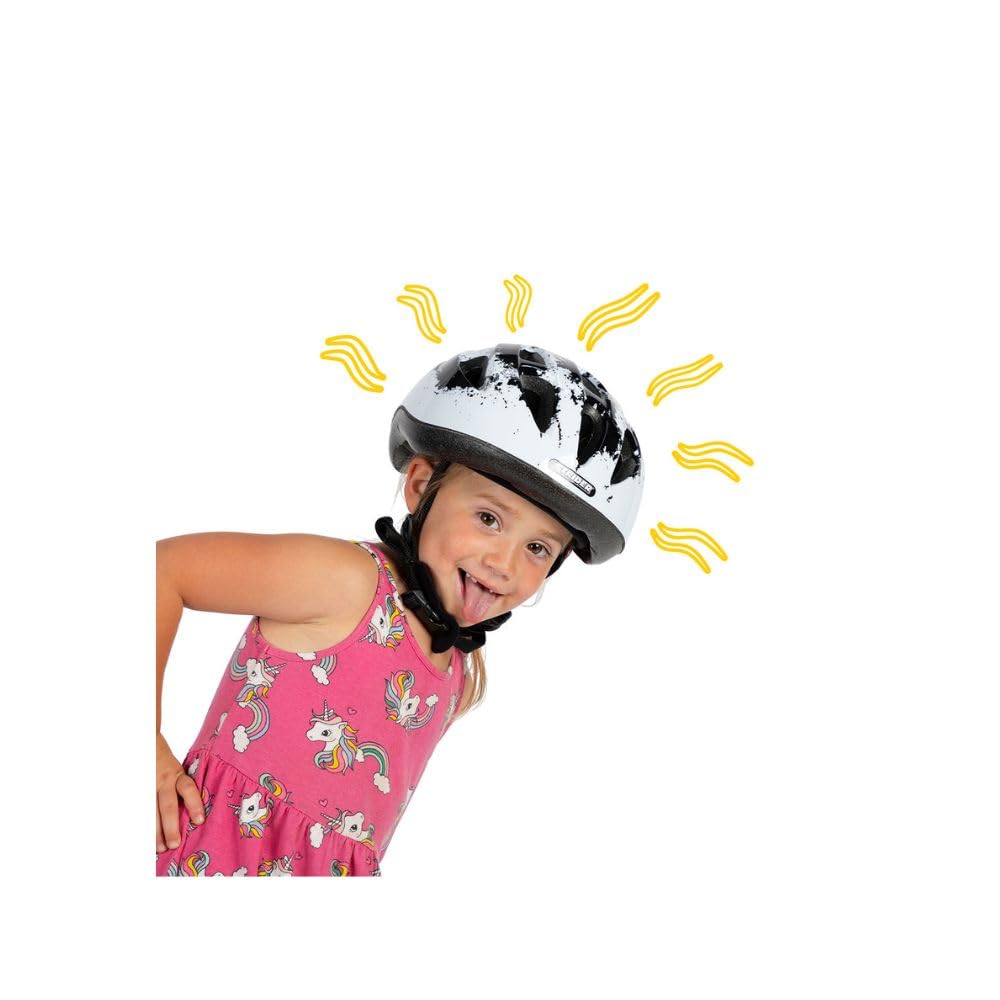 The Kid's Bike Helmet with splash design offers easy-to-use features, including a dial system for on-the-go adjustability and an internal wrap-around padded sweatband to keep your rider cool