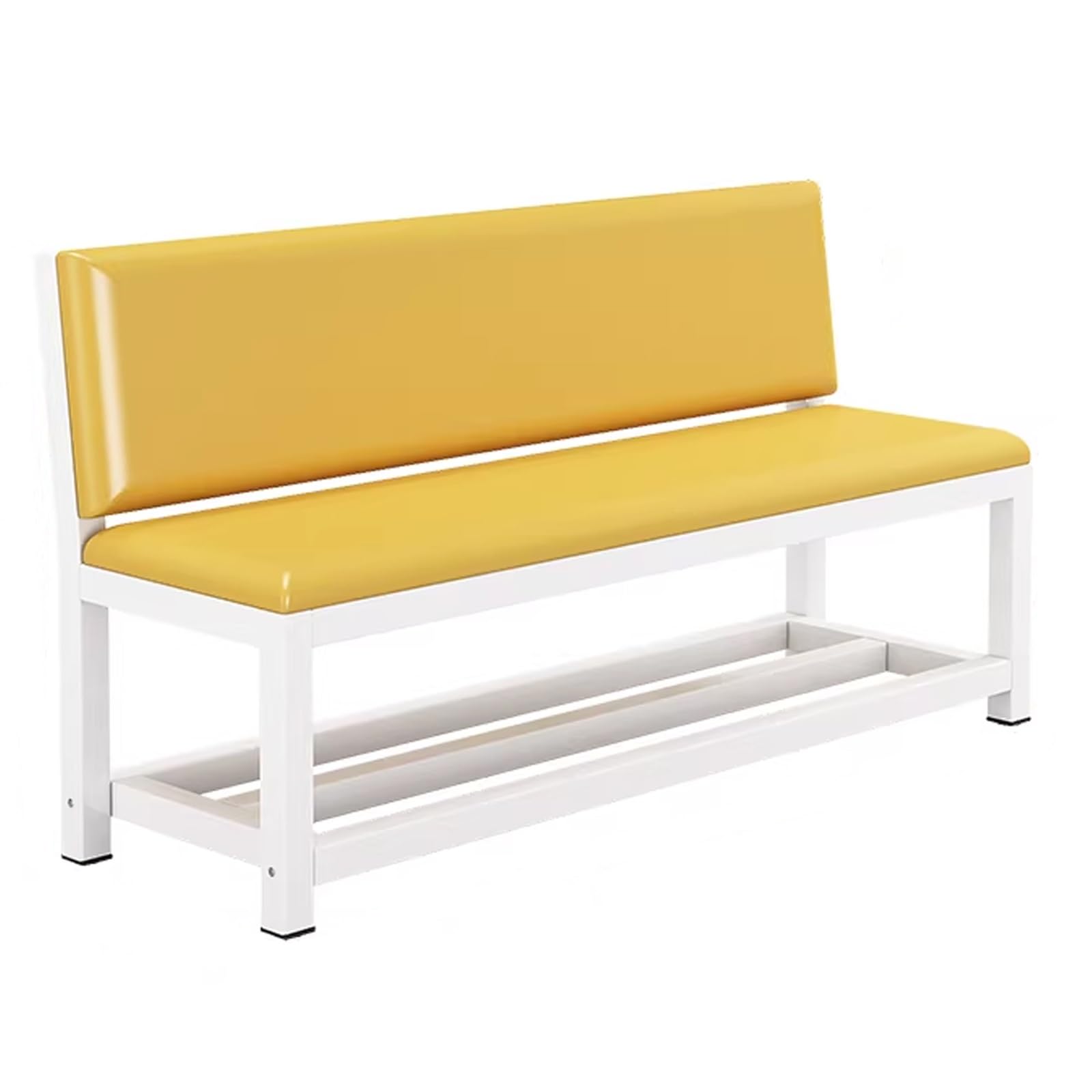 GTHTUHFD Waiting Room Bench With Storage Rack, Reception Chair With Ergonomic Backrest, Pu Leather Padded Seat, Metal Frame, For Office, School, Clinic, Entryway,Yellow-120cm/47.2in