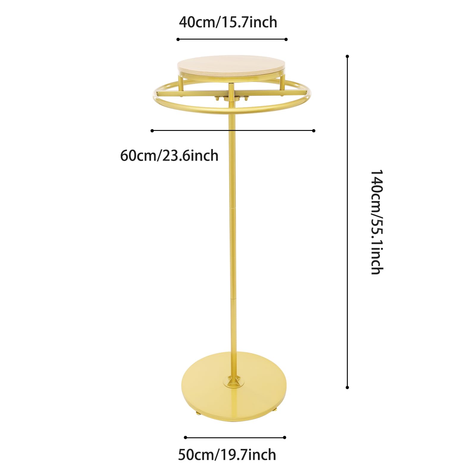 Kleiderstange Metall, 360°-Rotation Rund Drehbar Kleiderständer, Bodenstehender Garderobenständer, für Kleidung und Schals, 60 x 140cm (Gold)