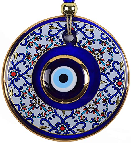 BCS Amazing Gilded Evil Eye Decor Home Wall Hanging 5.1" Glass Handmade Turkish Nazar Amulet Good Luck Charm