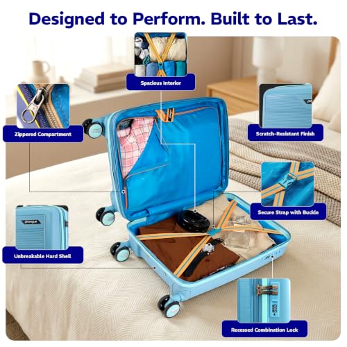 Image of Provogue Spectrum Hard-Sided PP 65 Cm Trolley Bags for Travel Medium Size | Expandable Luggage Suitcase with 8 Wheels | Combination Lock | 5 Year Warranty (Frost Fade Blue)