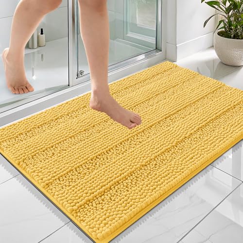 Image of OLANLY Thick Bathroom Rugs 36x24, Extra Soft Absorbent Chenille Striped Bath Rugs, Rubber Backing, Machine Wash Dry, Bath Mats for Bathroom Floor, Tub and Shower, Home Decor Accessories, Yellow