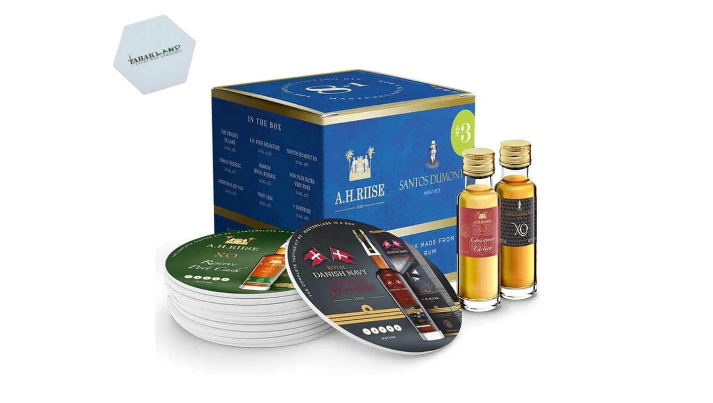 Rum A.H. RIISE Tasting Kit 41,2% Vol. 9x20ml + Glas (3. blue)