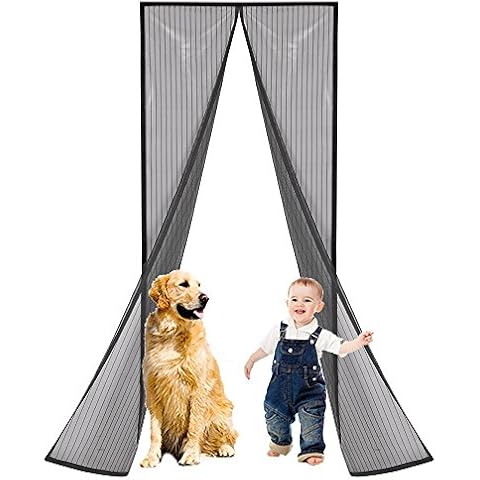 GWUK Large Double Door Mesh Insect Screen - Black Universal Magnetic Snap Shut Bug Fly Bee Wasp Mosquito Net Netting - Easy Handsfree and Pet Friendly Walk Through with Automatic Magnetic Closing Cover