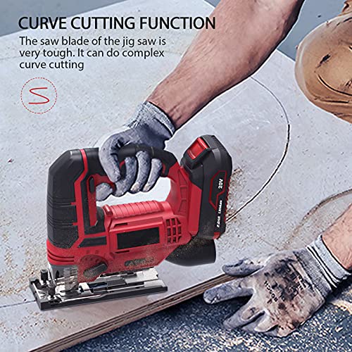 XINDELE Puzzle Stichsäge 20-V-Akku-Stichsäge für die Holzbearbeitung mit 4 Orbitaleinstellungen 2700 SPM 10-teiliges T-Schaft-Blattset 2,0-Ah-Akku Schnellladegerät Werkzeuglose Blattklemme 45°-Schrägv – Bild 5